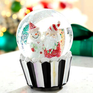 MACKENZIE-CHILDS Holiday Sweets Christmas Snow Globe Santa New